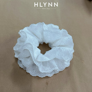 Scrunchies dây buộc tóc handmade vải ren thô boi thêu hoa 18cm