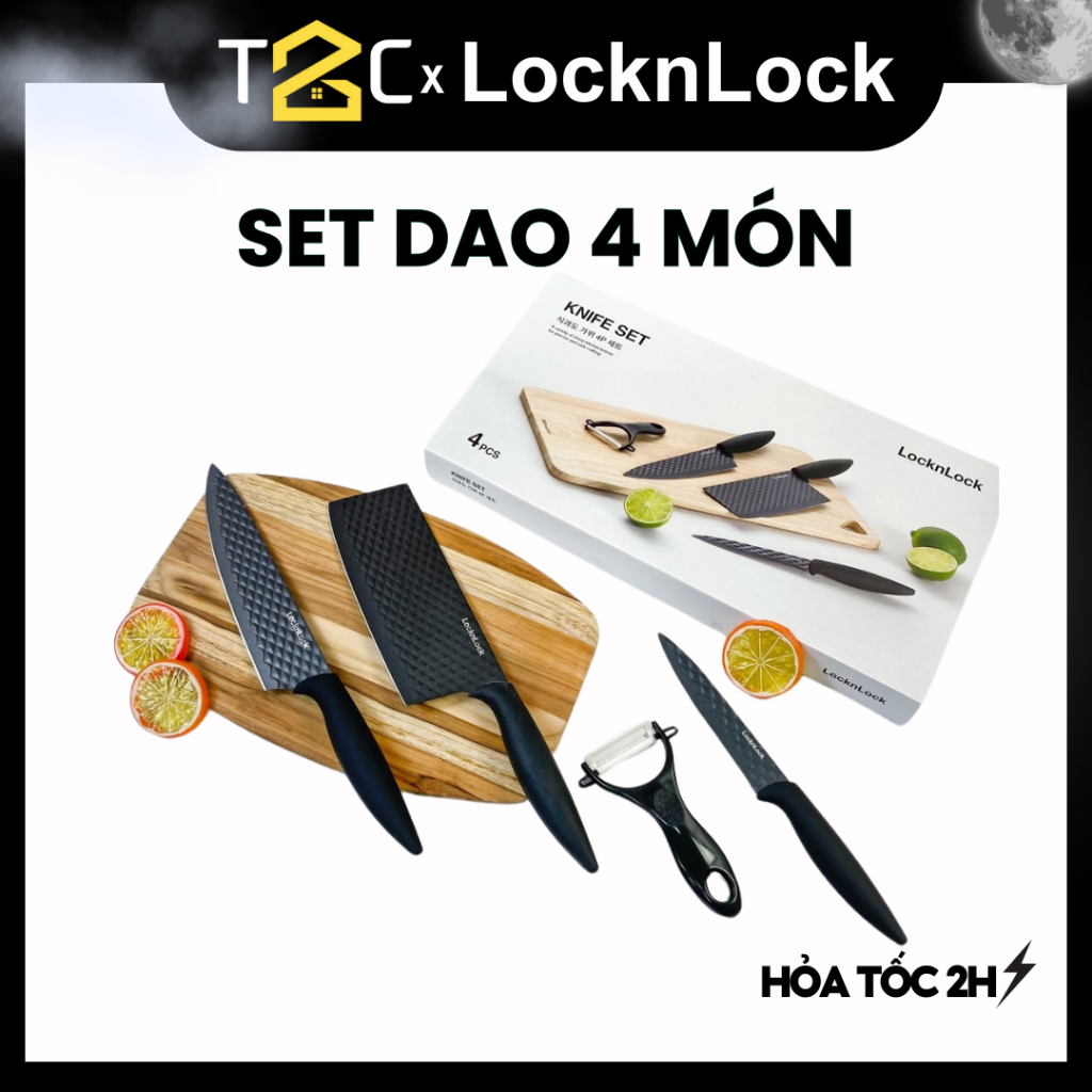 Bộ Dao Nhà Bếp LocknLock Chính Hãng Cao Cấp Kèm 4 Món Chống Dính Không Gỉ CKK104S4 - T2C