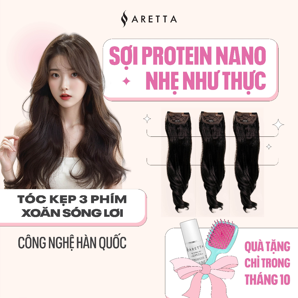 Tóc Giả Kẹp 3 Mảnh ARETTA Dáng Xoăn Sóng Lơi 45cm, 55cm