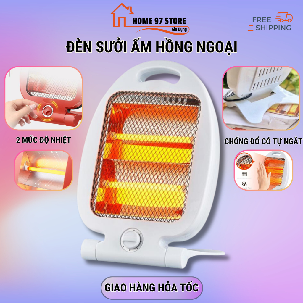 [Cao Cấp] Đèn sưởi ấm hồng ngoại, Máy sưởi hình cá 800w, có role tự ngắt chống đổ an toàn cho bé, an toàn khi sử dụng