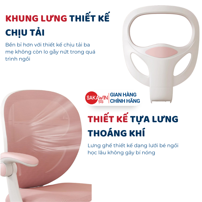 Ghế học sinh chống gù Sakawin G18 Tựa lưng thoáng khí Điều chỉnh nâng hạ linh hoạt bé từ 3-15 tuổi. | BigBuy360 - bigbuy360.vn