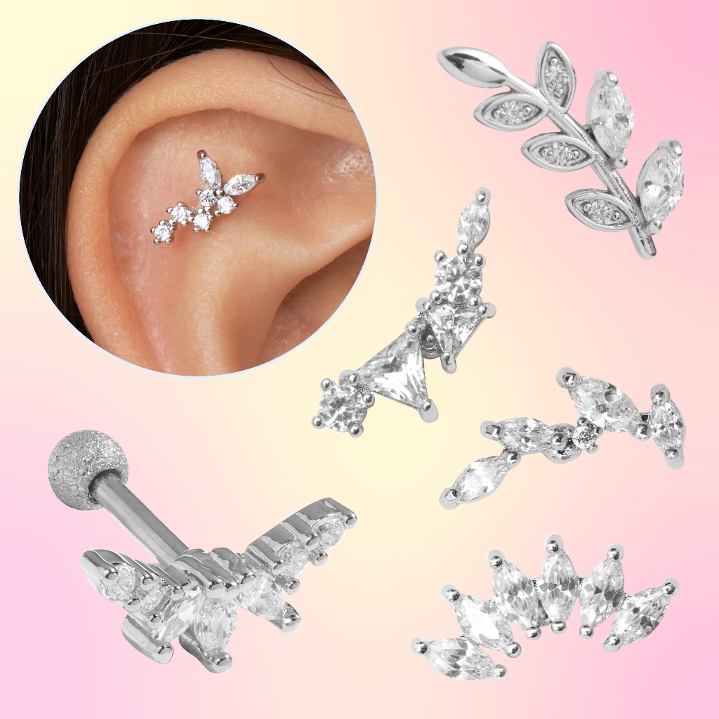 Khuyên tai mặt cong đeo vị trí Helix, Flat & Conch - HELIX, FLAT & CONCH CURVED EARRING COLLECTION COCKSTOCK