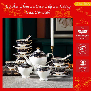 Bộ Ấm Chén Sứ Hoàng Gia Châu Âu Cao Cấp - Ấm Trà, Ly Tách Mạ Vàng 24K -  Món Sang Trọng, Quà Tặng Tân Gia, Đối tác