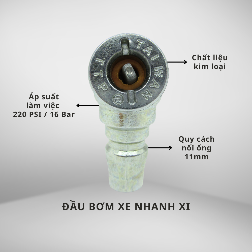 Đầu Bơm Lốp Xe Máy Thao Tác Nhanh – Đầu Bơm Hơi Kim Loại Xi Bền, Dùng Cho Máy Nén Khí