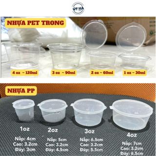 [Sỉ] Thùng 2000 hũ sốt nắp liền nhựa pp gài kín/ nhựa pet 1oz~30ml, 2oz~60ml, 3 oz~90ml, 4 oz~120ml dùng đựng nước chấm