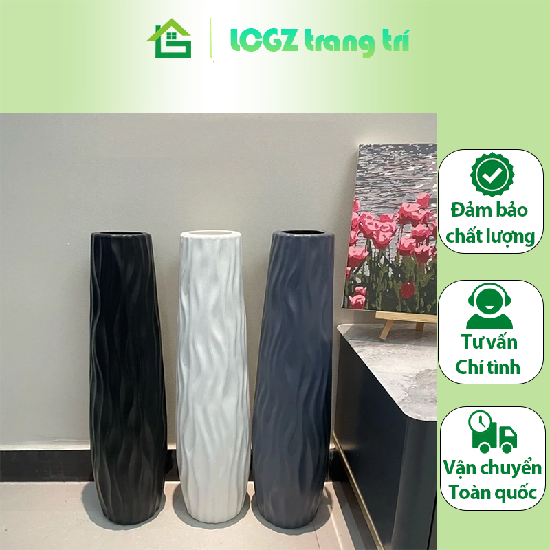 Bình Hoa Lớn Từ Sàn Đến Sàn, Đồ Trang Trí Nhà Bằng Nhựa Giả Gốm Đơn Giản, Cắm Hoa Khô Trang Trí Phòn