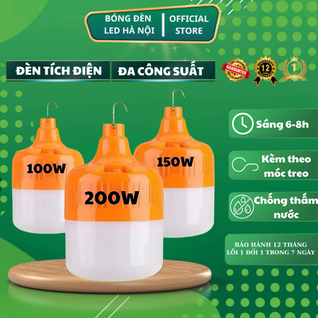 Bóng Đèn Tích Điện Công Xuất 50W 100W 150W 200W Bóng Đèn Led Tích Điện Chống Nước Sạc USB