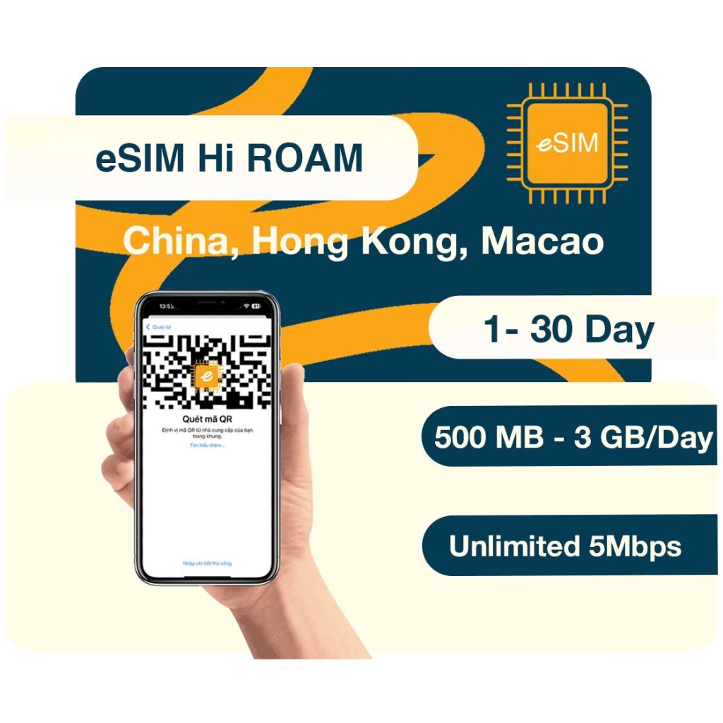 eSIM Trung Quốc, Hong Kong, Macao - China Mobile -  gói theo ngày