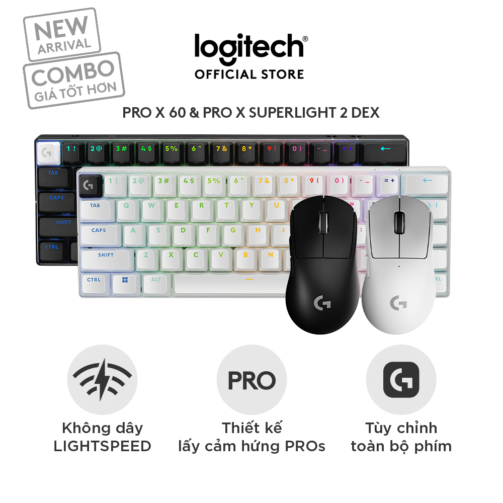 Combo Bàn phím Gaming không dây Logitech G PRO X 60 LIGHTSPEED và Chuột G PRO X SUPERLIGHT 2 DEX