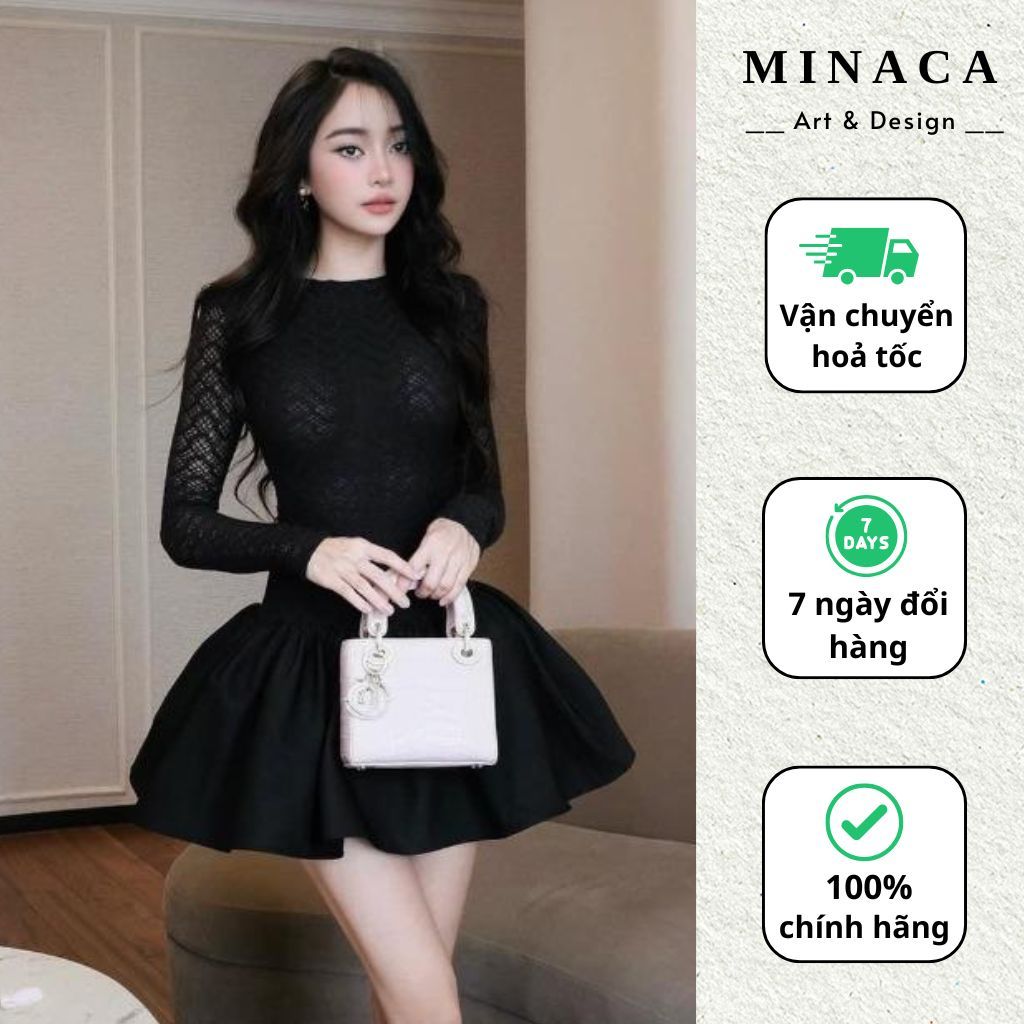 Váy nữ ren thiết kế dáng ngắn ôm body sang chảnh đầm dự tiệc tay dài phối chân váy xoè Minaca V297