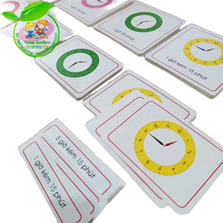 Thẻ học 3 phần: giờ đúng, gịờ rưỡi, giờ hơn, giờ kém