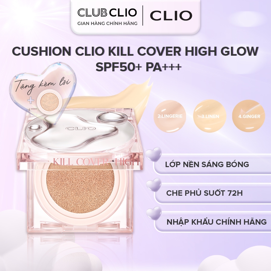 Phấn Nước Cushion CLIO Kill Cover High Glow 14g Che Phủ Tự Nhiên Căng Bóng Chính Hãng (Tặng kèm lõi refill) CLCSHIGH