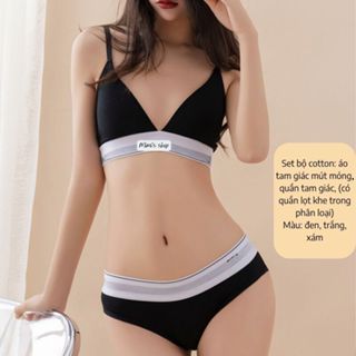 Set bộ lót nữ cotton dáng áo tam giác mút mỏng phối quần lót nữ tam giác, quần lọt khe với bản lưng có chữ C364