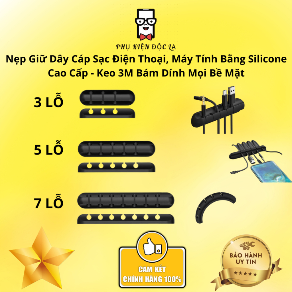 Nẹp Giữ Dây Cáp Sạc Điện Thoại, Máy Tính Bằng Silicone Cao Cấp - Keo 3M Bám Dính Mọi Bề Mặt - Hàng Xịn