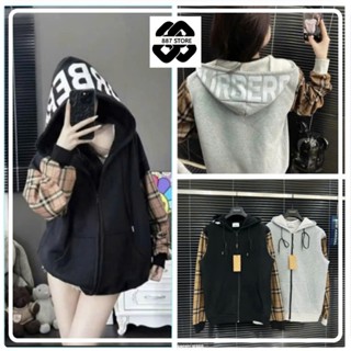 Áo Khoác Hoodie Zip in sau mũ nam nữ Phối Hoạ Tiết Nón Sọc Caro Chất Cotton Nỉ Bông Fom Rộng