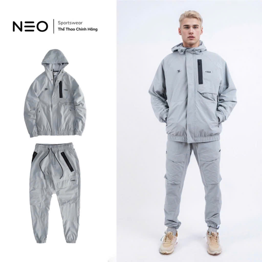 Đồ Bộ Thể Thao Nam Có Mũ, Màu Xám Vải Poly, Có Zip Kéo N.KE Air Max Pro Training Neoshopvn