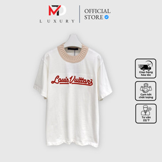 Áo thun eo vì thêu chữ đỏ cao cấp, áo phông LV nam nữ thêu chữ mới nhất