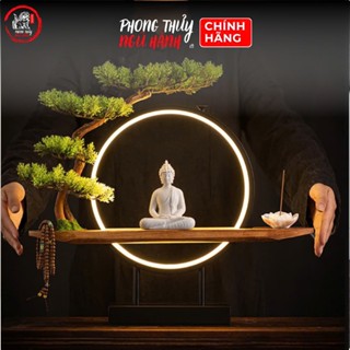 [HCM] Tượng Phật Thích Ca ngồi thiền gốc cây kèm kệ đèn led decor phong thủy an nhiên