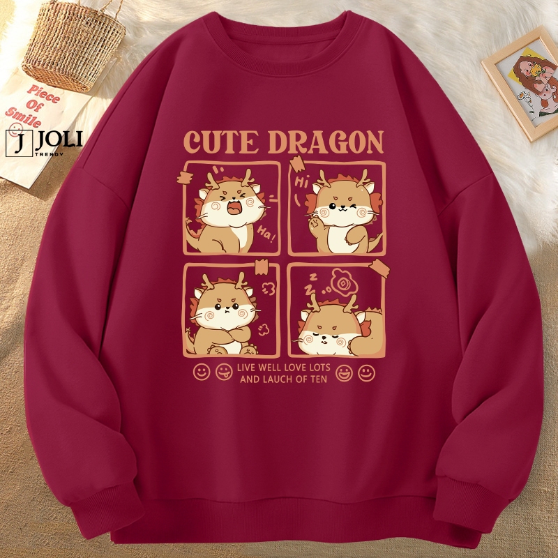 Áo Sweater Cute Dragon Nam Nữ By JOLI Unisex Chất Nỉ Lót Bông Form Rộng
