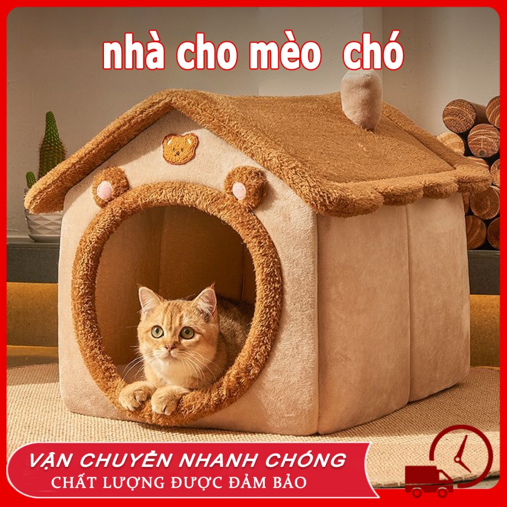 💒Nhà cho mèo Nhà cho chó Giường Mèo Êm Ái Có Vành Tai Kèm Cục Bông Tròn Đồ Chơi Dành Cho Thú Cưng Nệm cho chó chuồng chó