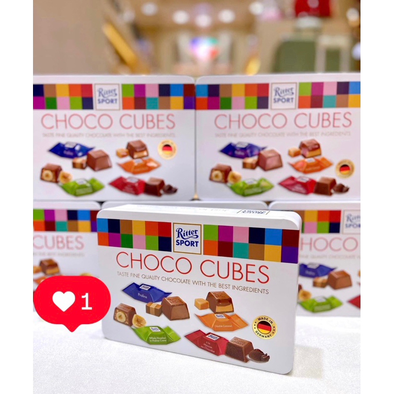 🍫🌰🇩🇪 SOCOLA MIX 4 VỊ HỘP THIẾC HOA VĂN SANG TRỌNG CỦA ĐỨC RITTER SPORT CHOCO CUBES CHOCOLATE HỘP 192