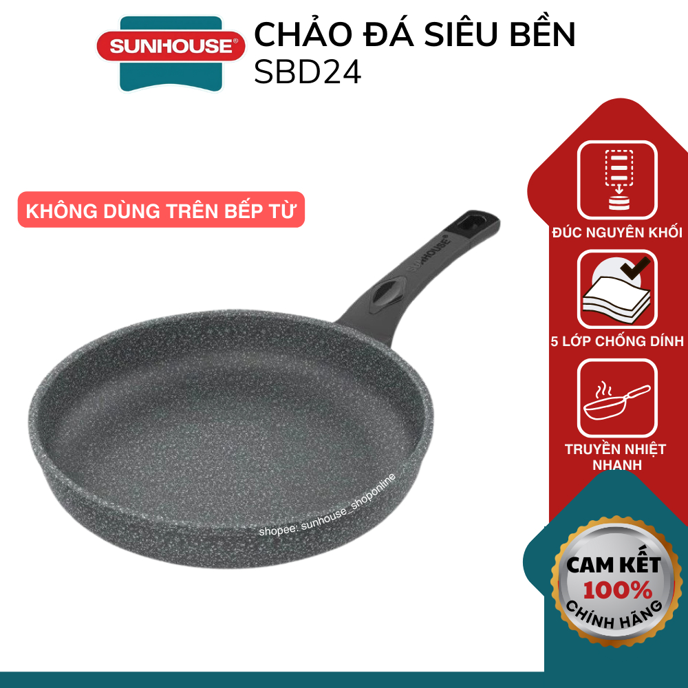 Chảo Đá Chống Dính Nguyên Khối Sunhouse Size 24-30cm SBD 24-30 - Không Từ - Chính Hãng
