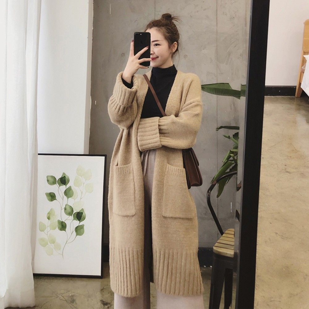 (HÀNG SẴN) Áo khoác cardigan len mềm mịn dày dặn dáng rộng dài hai túi không khuy style Hàn Quốc cao cấp
