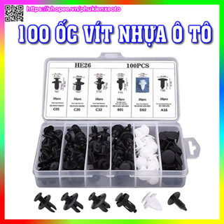 Set 100 đinh tán nhựa, ốc vít nhựa, chốt nở cho phụ tùng xe ô tô