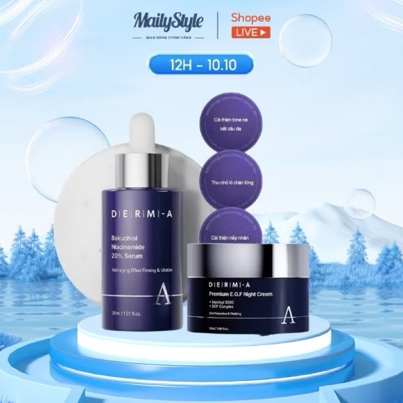 S40_ Combo Serum Derm-A Bakuchiol Niacinamide 20% + Kem Đêm Cao Cấp Derm-A Premium EGF Night Cream