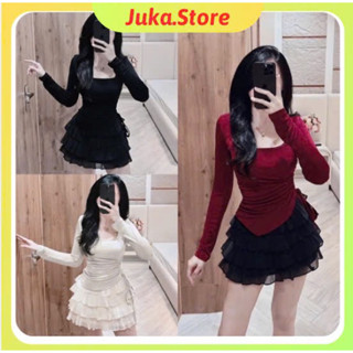 Áo kiểu tay dài dây rút vạt xéo co giãn năng động trẻ trung Juka.Store