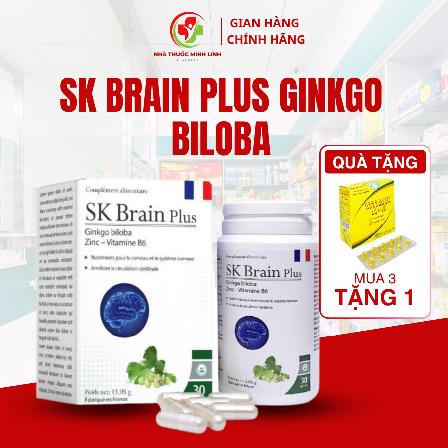 Viên uống bổ não SK Brain Plus Ginkgo Biloba giúp tăng cường tuần hoàn máu não hiệu quả - Lọ 30 viên