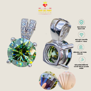 Mặt dây chuyền Nam nữ kim cương Moissanite 11 li kiểm định GRA, Mặt 4 chấu bạc xi bạch kim KIM LỘC PHÁT
