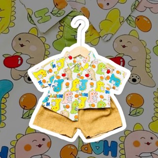 Bộ quần áo sơ mi vải lụa (SOMI-KL), áo lẻ quần lẻ họa tiết áo in hình con khủng long quần đũi, có túi size 10-30kg