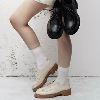 25 STUDIO Giày Oxford nữ cột dây mũi tròn đế cao 4,5 phân Oxford Loafer