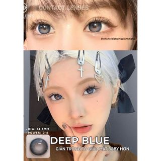  Lens douyin mắt xanh đậm giãn to 14.5mm thương hiệu LENSLENS kính áp tròng DEEP BLUE có độ cận lens blue giãn tròng 