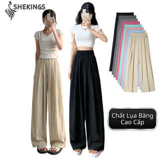  Quần Suông Nhăn Ống Rộng Vải Lụa Băng SHEKINGS Mùa Hè Thu  Co Giãn Dáng Xuông Đẩy Hông Siết Eo SH55 