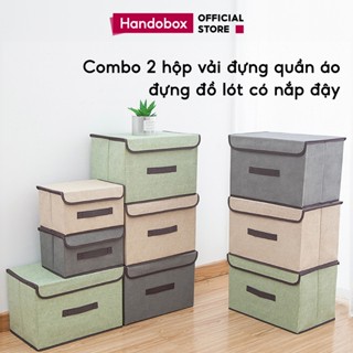Combo 2 Hộp Vải Đựng Đồ Quần Áo Handobox Thùng Đựng Đồ Lót Gấp Gọn Có Nắp Đậy Sắp Xếp Tủ Quần Áo