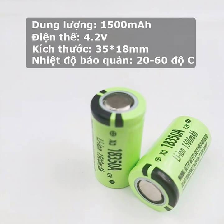 Pin sạc 18350A dung lượng 1500mAh 4.2V dùng cho đèn pin cầm tay siêu sáng X-Balog BL-350X, quạt sạc 