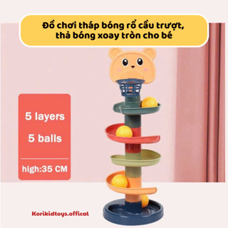 Đồ chơi tháp bóng rổ cầu trượt, thả bóng xoay tròn vui nhộn 5 tầng 5 bóng cho bé