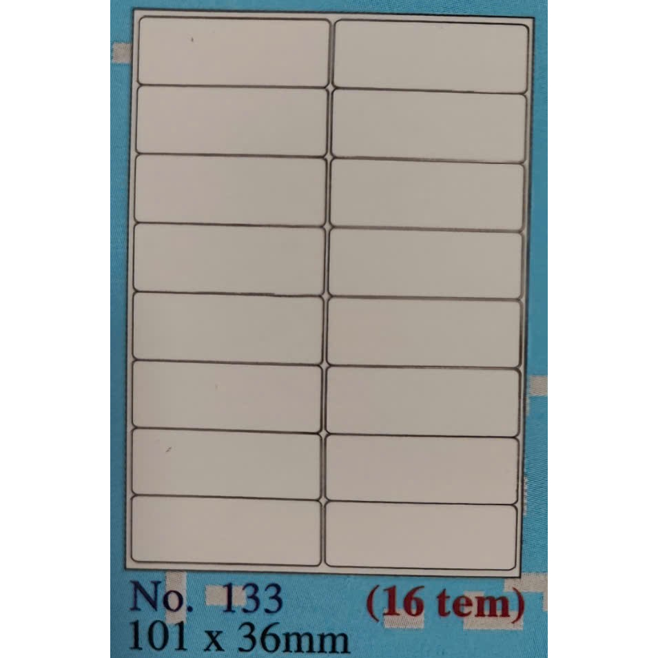 01 xấp Giấy Decal A4 TOMY Mã-133 bế sẵn 16 tem (kích thước: 101 x 36mm) 320 tem sử dụng cho máy in P