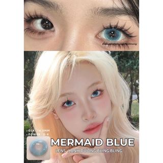 Lens douyin mắt xanh biển nhũ thương hiệu LENSLENS, giãn 14.5mm, kính áp tròng MERMAID BLUE, lens blue xanh nhũ có độ cậ