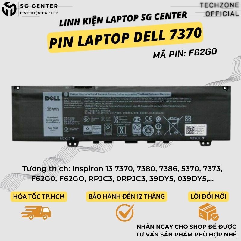 Pin Laptop Dell Inspiron 13 7370 7380 7386 5370 7373 F62G0 F62GO RPJC3 0RPJC3 39DY5 039DY5 Zin New 1