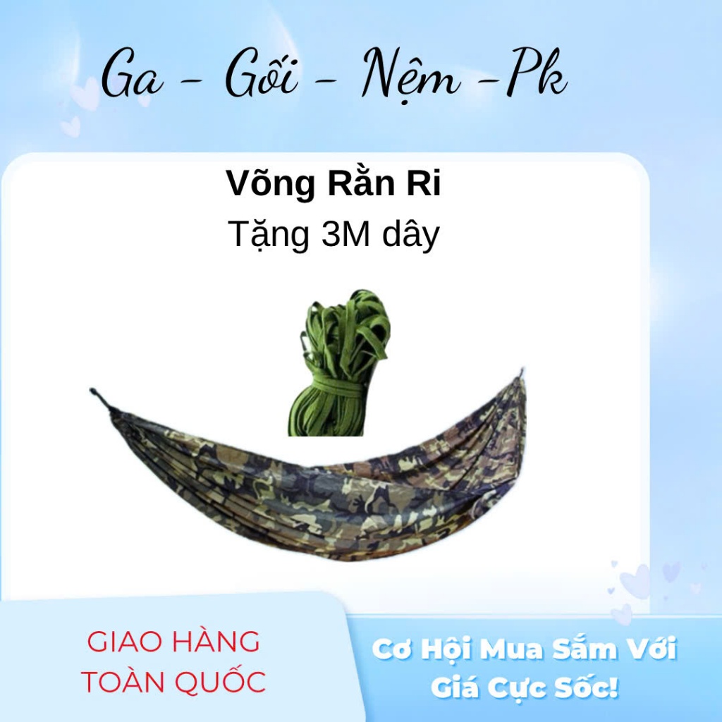Võng rằn ri tặng 3m dây, bền bỉ chắc chắn