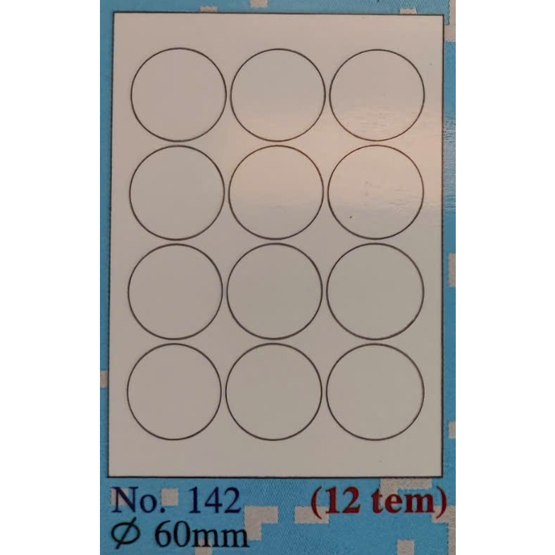 01 xấp Giấy Decal A4 TOMY Mã-142 bế sẵn 12 tem tròn Ø 60mm (240 tem) sử dụng cho máy in Phun, Laser 