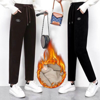 Quần nhung tăm lót lông cừu dày ấm nữ, quần jogger nữ siêu ấm dành cho mùa đông chất liệu dày dặn