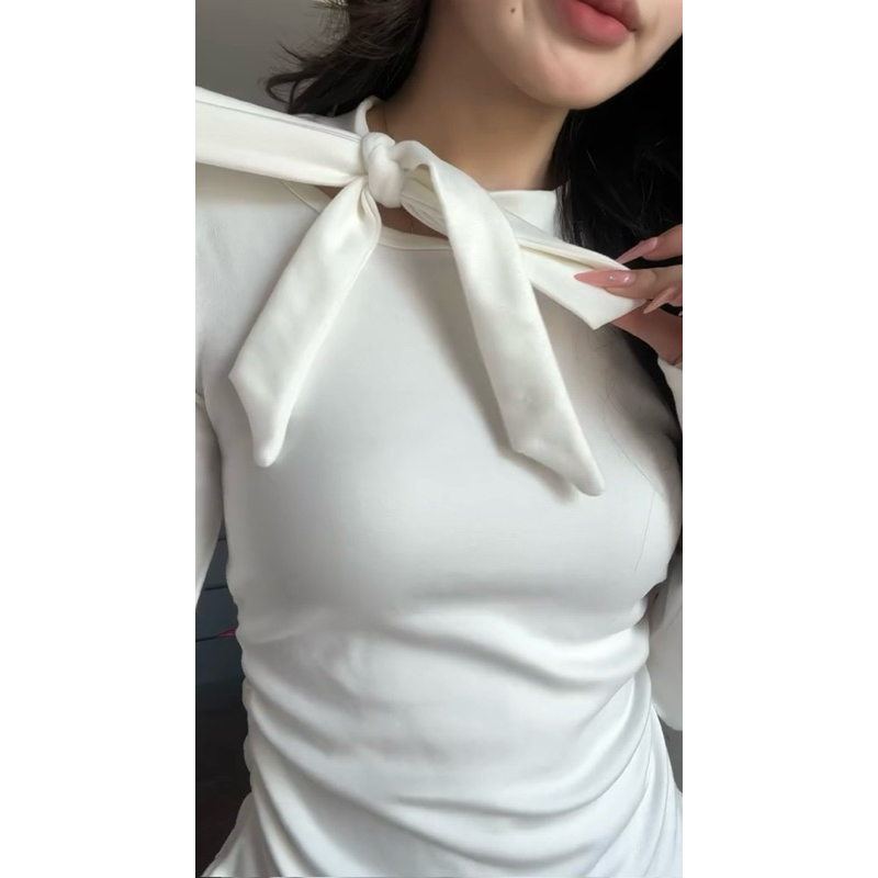 [ SẴN HÀNG - REN 2 LỚP] ÁO NỈ LÔNG DÀI TAY PHỐI VIỀN REN BUỘC NƠ CỔ HOTTREND - LYMZSTORE | BigBuy360 - bigbuy360.vn