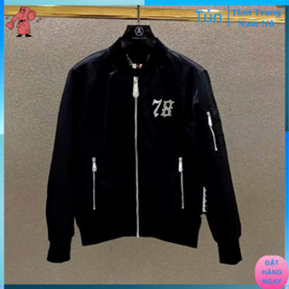 Áo Bomber Logo Sắt 78 Lưng Logo Đàu Lâu. Áo Khoác Ngoài Khóa Kéo Philip qp Thiết Kế Thời Trang