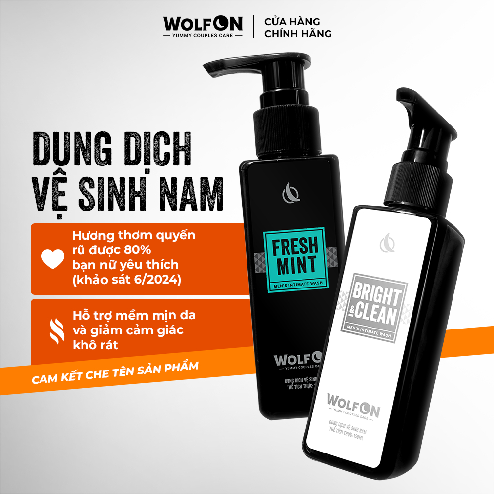 Dung Dịch Vệ Sinh Nam Giới Wolf ON - Khử Mùi, Sạch Khuẩn, Hương Thơm Nam Tính 150ml