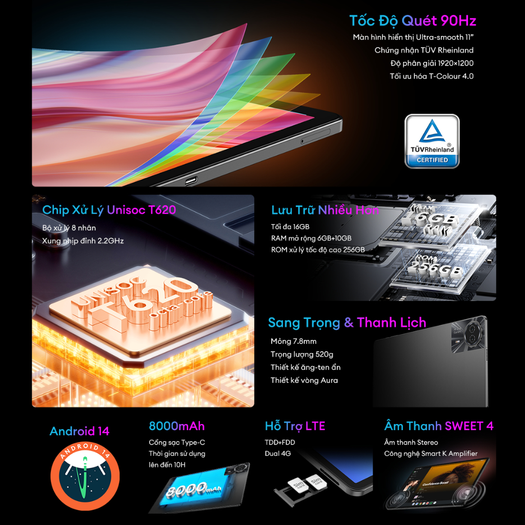 [DUY NHẤT 15.07] Máy Tính Bảng Teclast T50 PLUS 16GB(6+10)/256GB| FHD 11” | 8000mAh | 2 Nano Sim | BigBuy360 - bigbuy360.vn