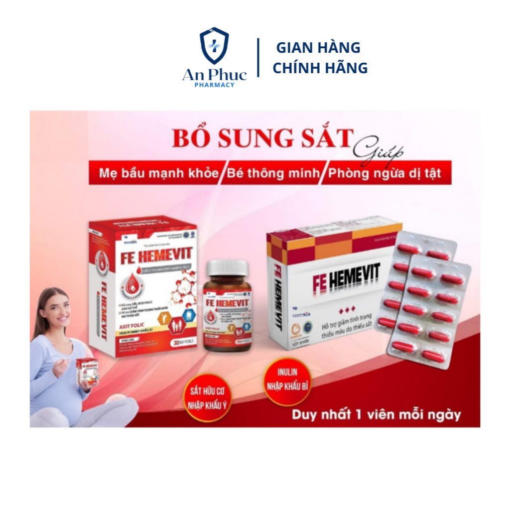 /CHÍNH HÃNG/ Fe Hemevit Bổ sung sắt, acid folic cho cơ thể, giảm tình trạng thiếu máu do thiếu sắt